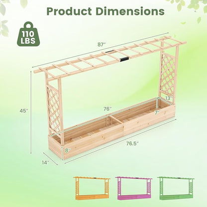 Giantex Wooden Raised Garden Bed with Trellis & Hanging Roof, 2 Pack Fir Wood Planter Box, 45” Freestanding Elevated Garden Bed for Outdoor Climbing Plants Vegetables Flowers, Patio & Balcony, Natural
