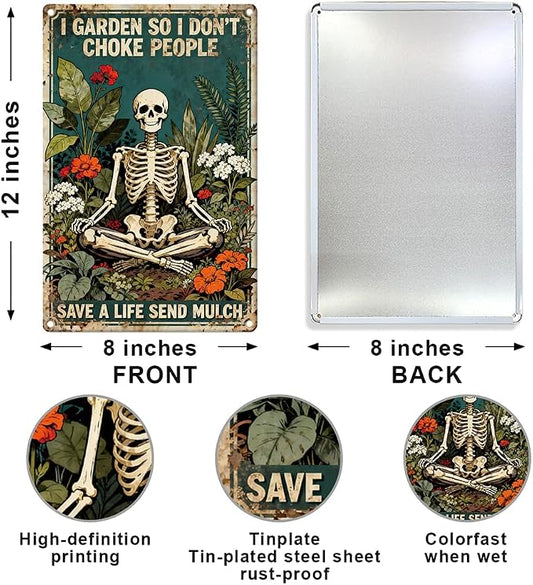 Skull Garden Metal Tin,So I Dont Choke People Save A Life Sign | Vintage Funny Wall Art for Outdoor Garden Wall Decor