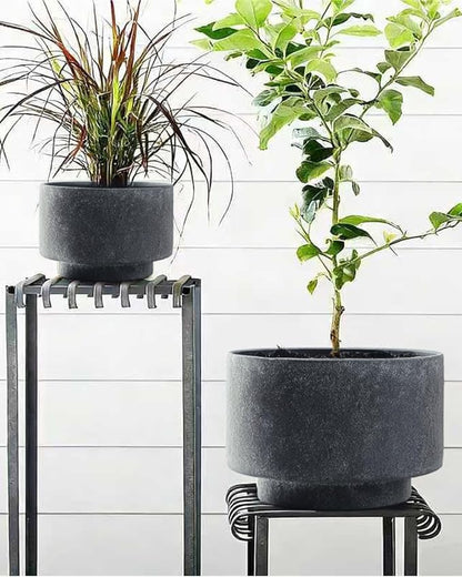 Succulent Pots, 8 Inch + 6 Inch Plant Pots for Plants with Drainage Hole, Indoor Outdoor Ceramic Planter, Set of 2 Round Flower Pots for Succulent and Plants, Black