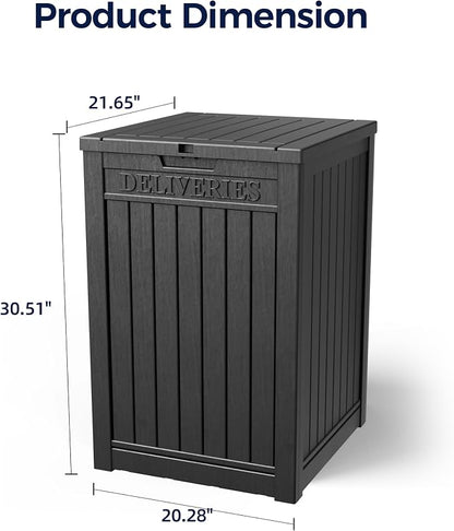 50-Gallon Package Delivery Boxes for Outside, Resin Storage Chest with Sign & Lockable Secure, Waterproof Package Drop Box with Pre-Installation Hole for Curbside, Porch, Black