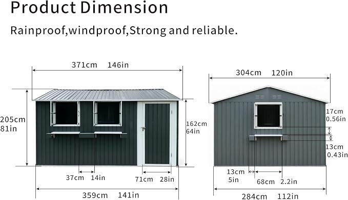 KEIKI 12x10 FT Outdoor Metal Storage Shed with 3 Clear Windows, Lockable Single Door Heavy Duty Steel Tool Shed Bike Storage Rainproof Rust Resistant Windproof for Backyard Patio, Coal Gray