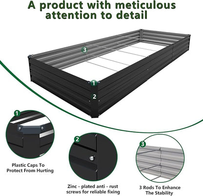 2PCS 12x4x1ft Galvanized Raised Garden Bed Kit,Gardening Planter Box | Outdoor Elevated Metal Planter Box For Vegetables, Flowers, Herbs, Anti-Rust Galvanized Steel, Open Drainage, Sturdy (Black)