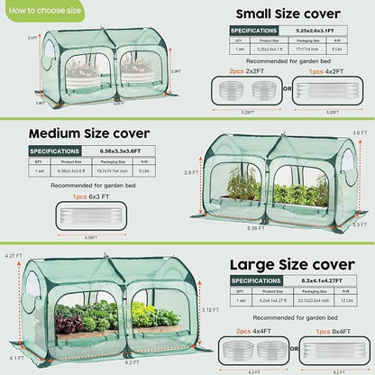 Pop up Greenhouse Tent Cover Tunnel Plant House,Large Gardening Flower Sunshine Room with Mesh Windows,Backyard PE Cover for Cold Frost Protector with Stakes and Rope Guys
