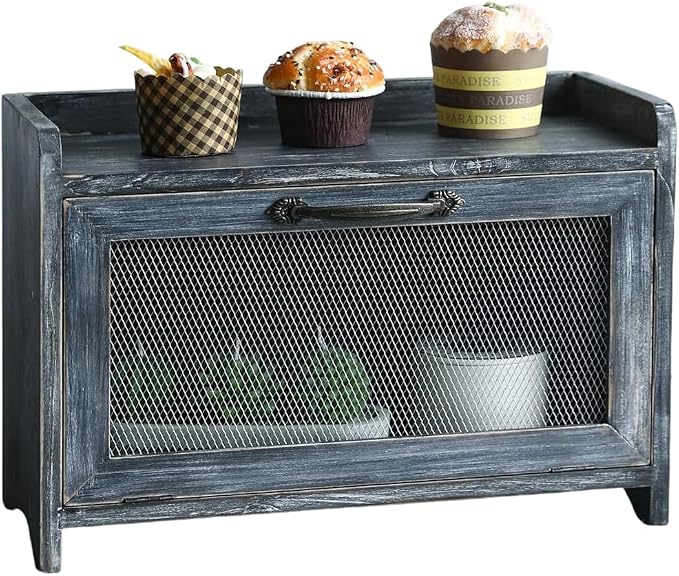 COLLECTIVE HOME - Storage Cabinet, Mini Countertop Cabinet, Wood Organizer for Bedroom Kitchen with Magnetic Door, Storage for Spice Jars, 14.5 x 6.5 x 10 (Grey) (10")