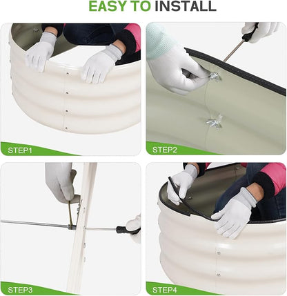 Galvanized Raised Garden Bed - 4×2×1ft (2 Packs) Planter Raised Beds for Gardening | Oval Metal Garden Planter Box with Safety Edging and Gloves for Vegetables Fruits and Flower (White)