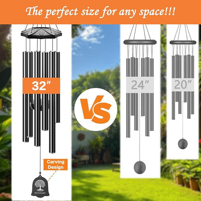 6 Tubes 32" Wind Chimes for Outside, Blessing Decor Wind Chimes, Outdoor Patio Yard Garden Decoration, Perfect Retirement Mothers Day Birthday Gift for Mom, Women, Grandma, Neighbors Black