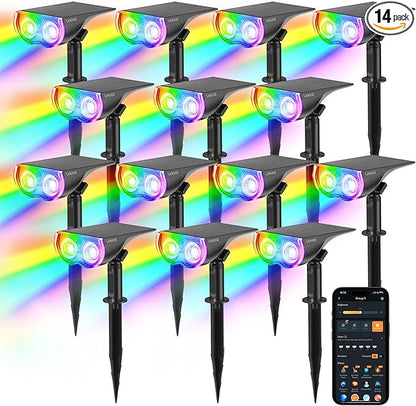 Linkind Smart Solar Spot Lights Outdoor SL5C, Solar Lights Outdoor Spotlight Cool/Warm White/Color Changing, APP/Voice Control IP67 Landscape Lighting for Yard, Garden, Pathway(14 Pack)