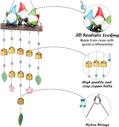 Taman Wind Chime for Outside - 29" Gnomes Windchime Valentine's Day Gift for Outdoor Decorative Metal Bronze Mobile Wind Chime Memorial Sympathy Gift for Home, Outdoor, Yard, Patio,Garden Decor