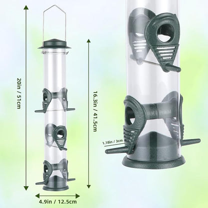 MIXXIDEA 1PK Metal Bird Feeders with 6 Feeding Ports,Tube Bird Feeder with Steel Hanger,Hard Plastic Wild Bird Feeder for Outdoors Hanging, Attracting Birds in Your Lawn, Garden, Balcony–Green