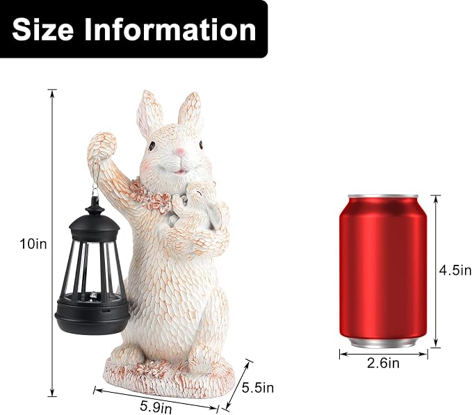 Solar Garden Statues Rabbit Lights, Outdoor Lighted Bunny Garden Decor Waterproof Figurines for Patio Porch Balcony Yard Lawn Lantern, Unique Easter Gifts for Mom Grandma Mother
