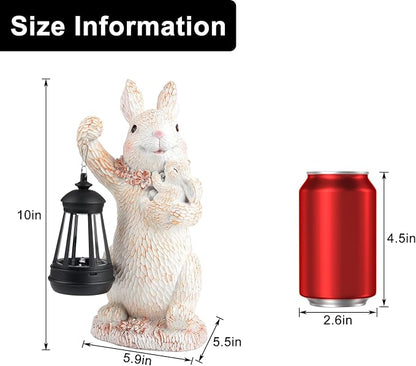 Solar Garden Statues Rabbit Lights, Outdoor Lighted Bunny Garden Decor Waterproof Figurines for Patio Porch Balcony Yard Lawn Lantern, Unique Easter Gifts for Mom Grandma Mother