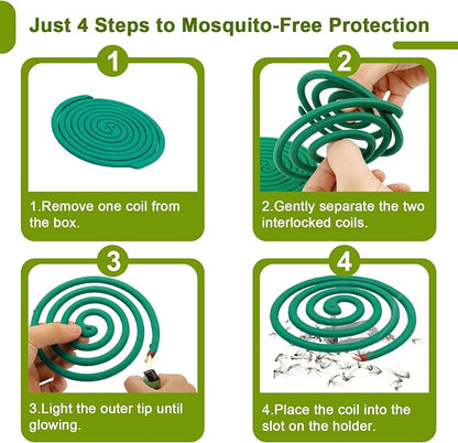 NomoBuzz Mosquito Repellent Coils for Outdoor Patio, 40 Count with 6 Metal Stands, Citronella & Lemongrass Plant-Based Mosquito Coils, DEET-Free, Long Lasting 5–7 Hours