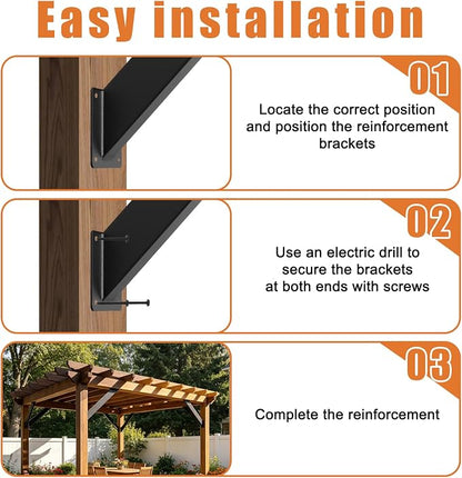 8 Pcs 45 Degree Angle Support Brackets, Heavy Duty Pergola Kit Right Angle Reinforcement Hardware Kit for Wooden Structures, for DIY Pergola Gazebos Tree Houses Patios and Gardens