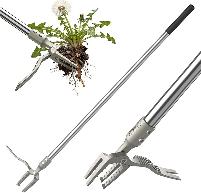 One-Piece Stand Up Weed Puller Tool with Long Handle, 47" No Assembly Stainless Steel Garden Weeder Dandelion Root Removal Without Kneeling