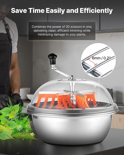 VEVOR Bud Leaf Bowl Trimmer, 19 in Bud Trimmer with Sharp Stainless Steel Blades, Visual Cutting, Wet & Dry Hydroponic Cutting Machine, Twisted Spin Cut for Plants Leaves Buds Flowers