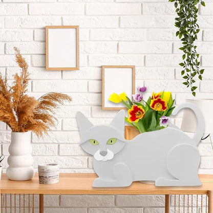 White Cat Planter Pots, 12.5 x 5.6 x 7.8 Inches | Cat Flower Pot, Cute Animal Shaped Plant Pot, Gifts for Women & Pet Lovers, Indoor Outdoor Garden Home Office Decor