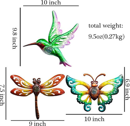 YNGFIL Hummingbird Butterfly Dragonfly Metal Wall Art Decor, Wall Sculpture Decoration Hanging for Home Living Room Bedroom Garden Porch Patio Balcony Ornament for Indoor Outdoor, 3 pack 9 inch