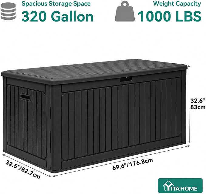 YITAHOME 320 Gallon Extra Large Deck Box | Double-Wall Resin Outdoor Storage Box with Flexible Divider for Patio Cushions Pool Supplies Garden Tools, 1000lbs Load