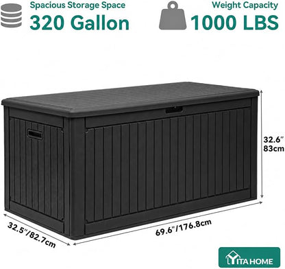 YITAHOME 320 Gallon Extra Large Deck Box | Double-Wall Resin Outdoor Storage Box with Flexible Divider for Patio Cushions Pool Supplies Garden Tools, 1000lbs Load
