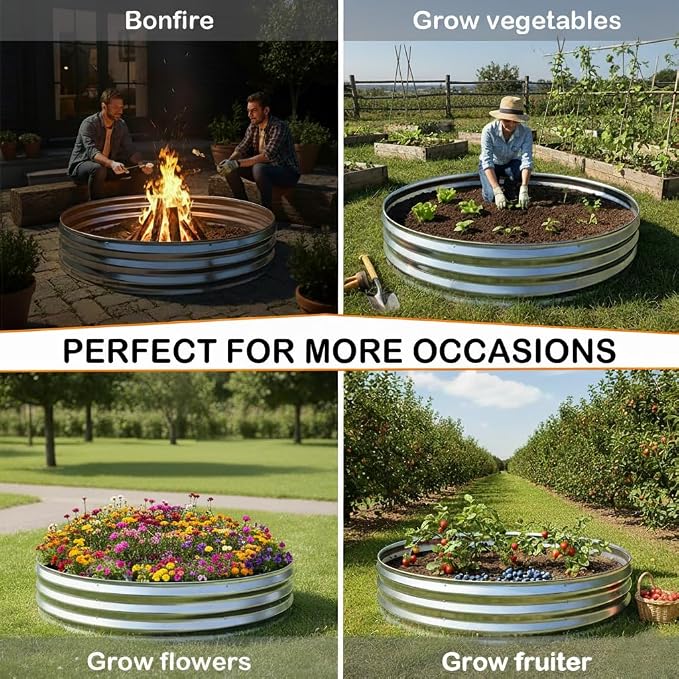 5FT Galvanized Raised Garden Bed,VivaGarden 60 Inch Durable Round Raised Bed Planters Outdoor, Metal Above Ground Flower Bed for Gardening