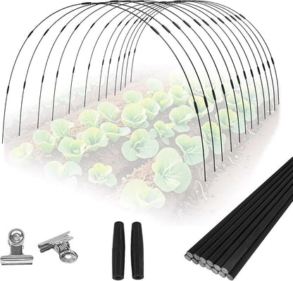 72PCS Garden Hoops Grow Tunnel Kit - 8FT Rust-Free Fiberglass Arches with Plastics Coating (12 Sets) for Raised Beds, Plant Support, Shade Cloth Net, Insect Netting & Row Cover Protection
