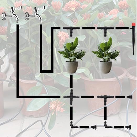 100FT 1/4" Drip Irrigation System Kit, Automatic Watering System, DIY Automatic Irrigation Equipment Set for Greenhouse, Garden, Yard, Lawn