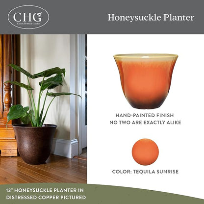 Honeysuckle Resin Planters - Lightweight Indoor & Outdoor Plant Pots - UV-Resistant Plastic Flower Pots - Pot Planters for Flowers & Herbs (13" Tequila Sunrise) | Hand-Painted Finish Plant Pots, Lightweight Indoor Outdoor Planter, UV-Resistant, Great f...