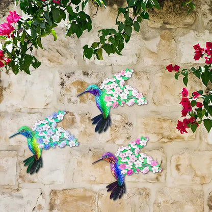 Metal Hummingbird Wall Decor, 12" Large Hanging Metal Birds Outdoor Wall Decor Art, Flowers Wings Hummingbird Decor for Garden Yard Patio Fence Living Room Bedroom