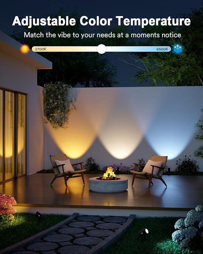 Lumary 6 Pack Smart Landscape Lights Gen2, 56FT Outdoor Spotlights | RGBAIWW color changing, warm white, IP65 outdoor rated, app/Alexa/Google/remote control, 56FT cable for yard & pathway