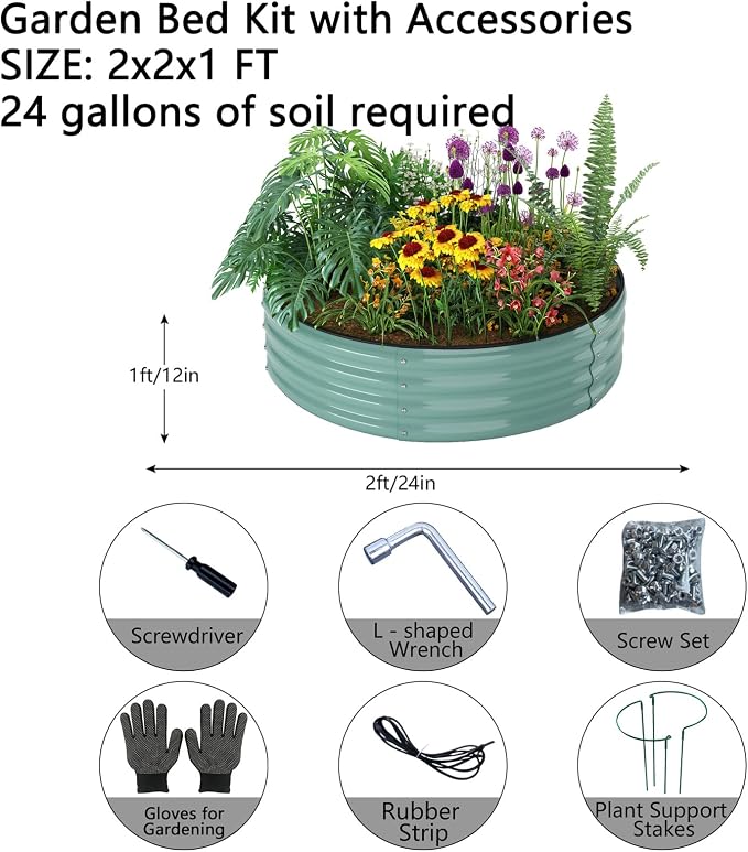 ZFHgarden Galvanized Metal Planter Raised Garden Bed Kit for Gardening Outdoor Garden Box Raised Flower Bed 2PC Green 2X2X1FT