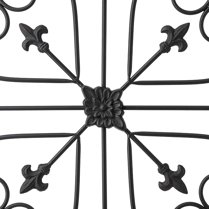Glitzhome Vintage Wall Decor, Black Artistic Beauty Metal Garden Ornament Powder-Coated Matte Black Finish Charming Fleur-de-lis Outdoor Indoor Decoration