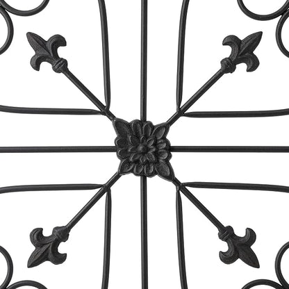 Glitzhome Vintage Wall Decor, Black Artistic Beauty Metal Garden Ornament Powder-Coated Matte Black Finish Charming Fleur-de-lis Outdoor Indoor Decoration