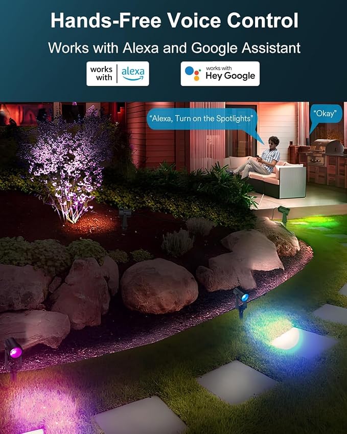 Ligency Smart Low Voltage Landscape Lights, 4-Pack RGBW Color Changing Outdoor Spotlights with Alexa & Google Control, IP65 Waterproof Landscape Lighting for Trees, Garden, Yard, Pathway & Holiday