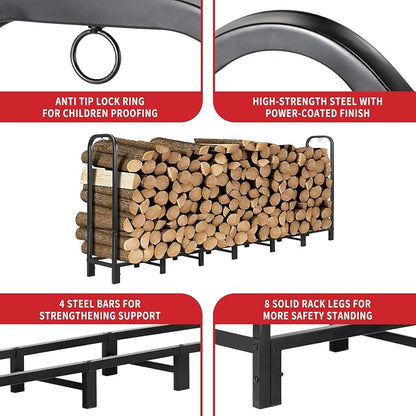 Kendane 8FT Firewood Rack Outdoor, Heavy Duty Adjustable Firewood log Storage & Holder, Wood Pile Lumber Storage Rack Stacking Outside for Courtyard Patio.