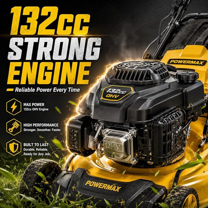Self Propelled Gas Lawn Mower 16 Inch, 132 cc 4-Cycle Engine, 3-in-1 Rear Wheel Drive Variable Speed Lawn Mower with Mulching, Bagging, Lightweight, Powerful Lawnmower for Garden Yard, Easy Start