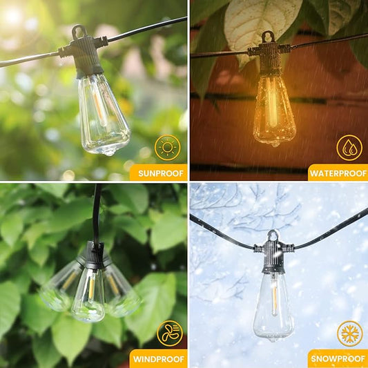 Zuske Outdoor String Lights, 150FT LED Patio Lights with 72+3 ST38 Vintage Edison Shatterproof Bulbs, Waterproof Connectable Dimmable Outside Hanging Lights for Backyard Bistro Porch Gazebo(75FTx2)
