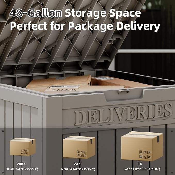 LHBGO Package Delivery Box for Outside, 48 Gallon Storage with Lockable Secure, Large Double Wall Resin Outdoor Package Delivery Waterproof Deck