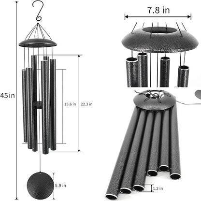 ASTARIN Wind Chimes Outdoor Deep Tone,45-Inch Memorial Wind Chimes Large with 6 Heavy Tubes,Unique Windchimes Outdoor for Garden Hanging Decor,Sympathy Gifts,Black Grey