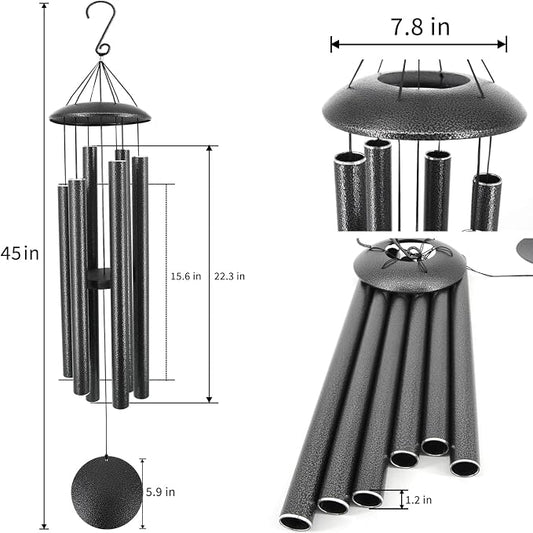 ASTARIN Wind Chimes Outdoor Deep Tone,45-Inch Memorial Wind Chimes Large with 6 Heavy Tubes,Unique Windchimes Outdoor for Garden Hanging Decor,Sympathy Gifts,Black Grey