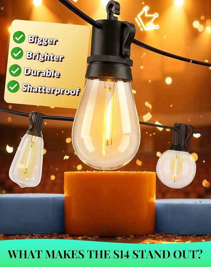 Outdoor String Lights LED Patio-Light - 150Ft Outside Waterproof Porch Lights with Shatterproof S14 Bulbs Outside Hanging Light Connectable Lighting for Gazebo Backyard Bistro Pergola