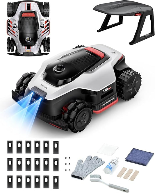 DREAME LiDAR Robot Lawn Mower A3 AWD Pro 2500 +Garage+ Cleaning Set+Blade+Decal Stickers Set, 4WD for 38.7° Slopes, Dual AI Vision Robotic Lawn Mowers for 0.62 Acre