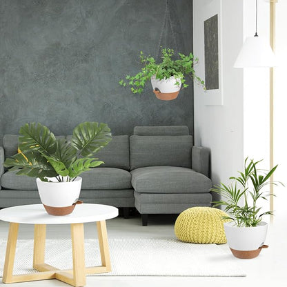 Vanslogreen Hanging Planters for Indoor Outdoor Plants, 1 Set Self Watering Hanging Pot with Drainage Holes & Removable Tray (White-12inch, 12'')