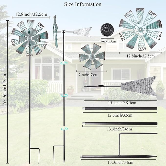 Viveta Metal Wind Spinners Outdoor, 13" Kinetic Wind Spinner | Garden Windmill for Outdoor Patio Yard Decor