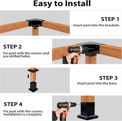 Pergola Kit with 3-Way Brackets for 4"x 4" (Actual 3.6" X 3.6") Lumber, Heavy Duty Iron Pergola Bracket Suitable for Pergolas, Gazebos Includes Metal Base, Screws