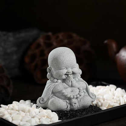 Landical Buddha Sandstone Statues, Zen Monk Praying Statue Sculptures Ornament for Wealth Good Luck Feng Shui Decor Home Office Car Decoration(Prayer Buddha)