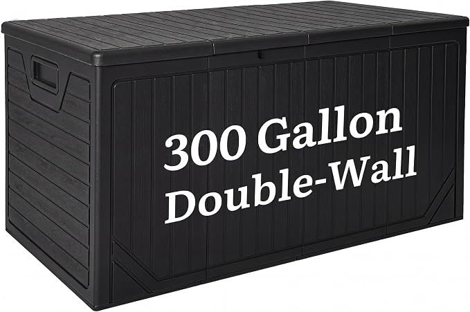 YITAHOME XXL 300 Gallon Extra Large OutdoorDeck Box | Lockable Resin Storage Box and Waterproof Patio Furniture Bin for Garden Tools & Pool Accessories, Black