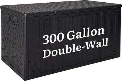 YITAHOME XXL 300 Gallon Extra Large OutdoorDeck Box | Lockable Resin Storage Box and Waterproof Patio Furniture Bin for Garden Tools & Pool Accessories, Black