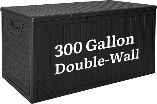 YITAHOME XXL 300 Gallon Extra Large OutdoorDeck Box | Lockable Resin Storage Box and Waterproof Patio Furniture Bin for Garden Tools & Pool Accessories, Black