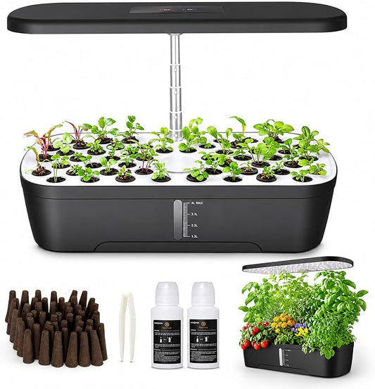 52 Pods Smart Hydroponics Growing System Indoor Herb Garden with Auto Timer | 24W Full-Spectrum Grow Light, 4L Water Tank, Quiet Pump, Height Adjustable, Great for Herbs Veggies in Kitchen & Office