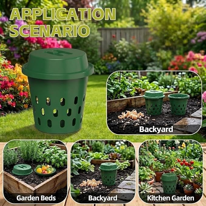 Upgrade Worm Composter 2 Pack 8L, Outdoor Indoor Worm Farm Kit for Garden, Compost Bin for Kitchen Waste, Vermicomposting Bin with Gloves, Rake, Loofah Scrubber – Organic Fertilizer Maker for Plants